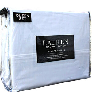 Ralph Lauren 4 Pc Queen Sheet Set 100% Cotton Dunham Sateen White